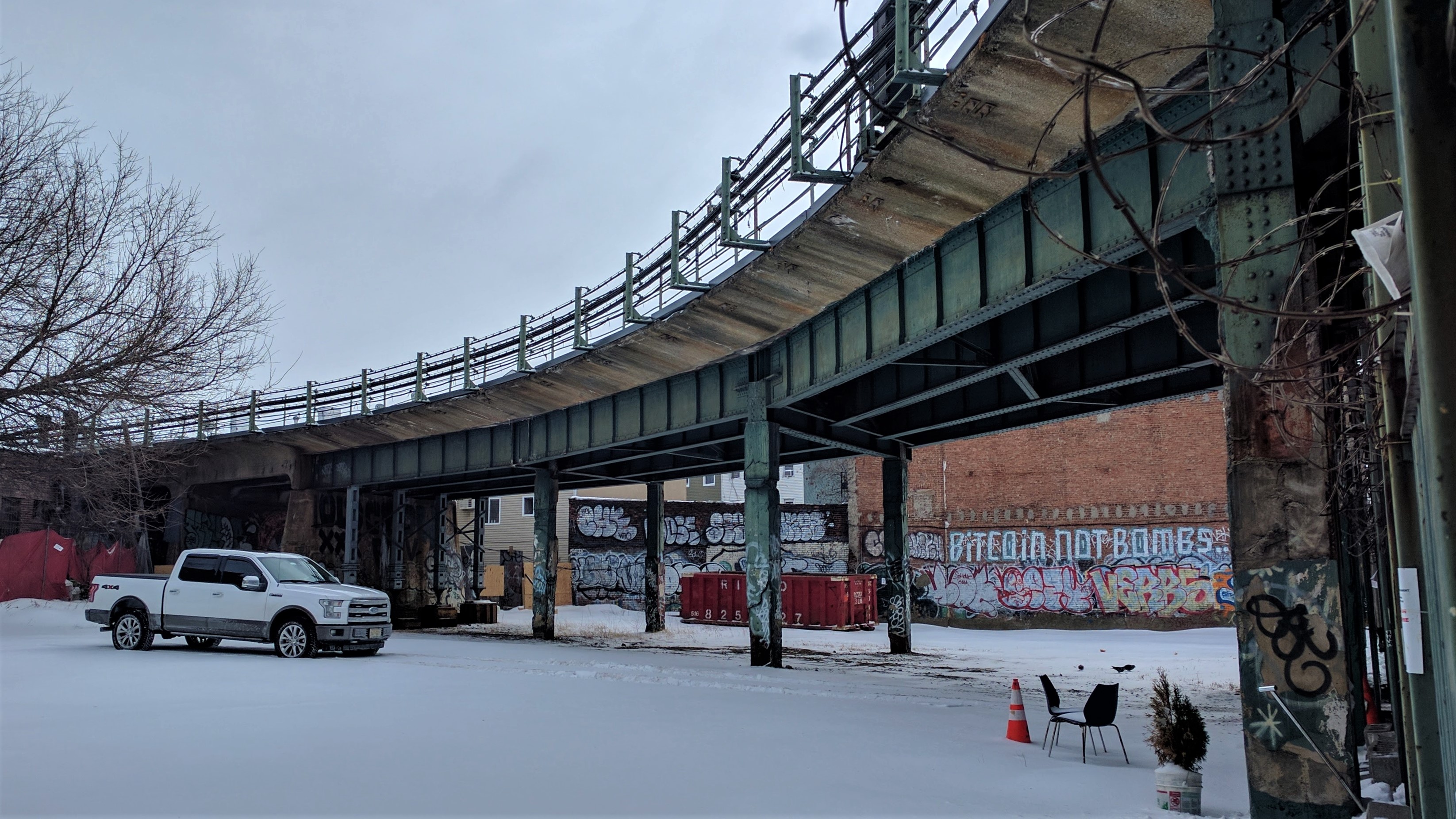 Existing Myrtle Avenue Line viaduct seen from street level.